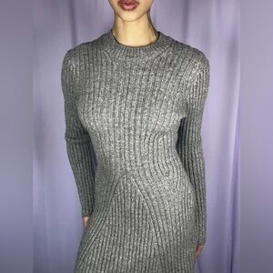 H&M Grey Ribbed Knit Sweater Mini Dress Womens Size XS Winter Chic Cozy Fall